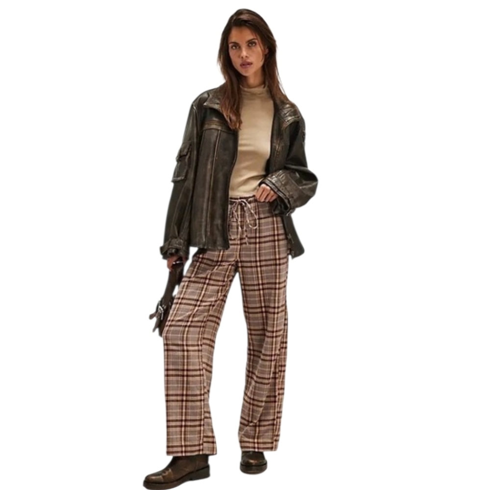 FREE PEOPLE Hudson Canyon‎ Plaid Pants Neutral Combo Women's Small NWT